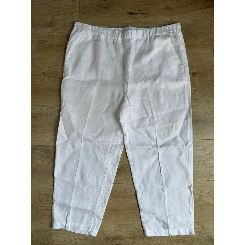 EUC Quince 100% European Linen Pants Womens Size XL White Pull on Quiet Luxury